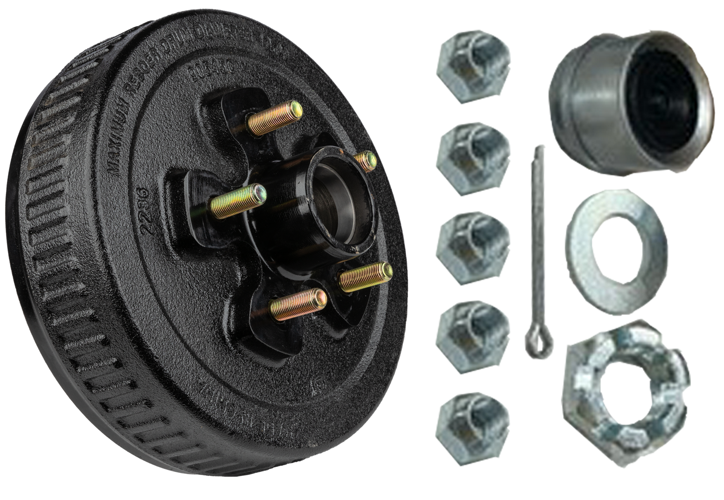 Loaded Hub & Drum Assembly – 3,500 lb Capacity, 5 on 4.5" Bolt Pattern, 1/2"-20 Studs, Fits 10" Brakes (Ferro Distribution) F02008