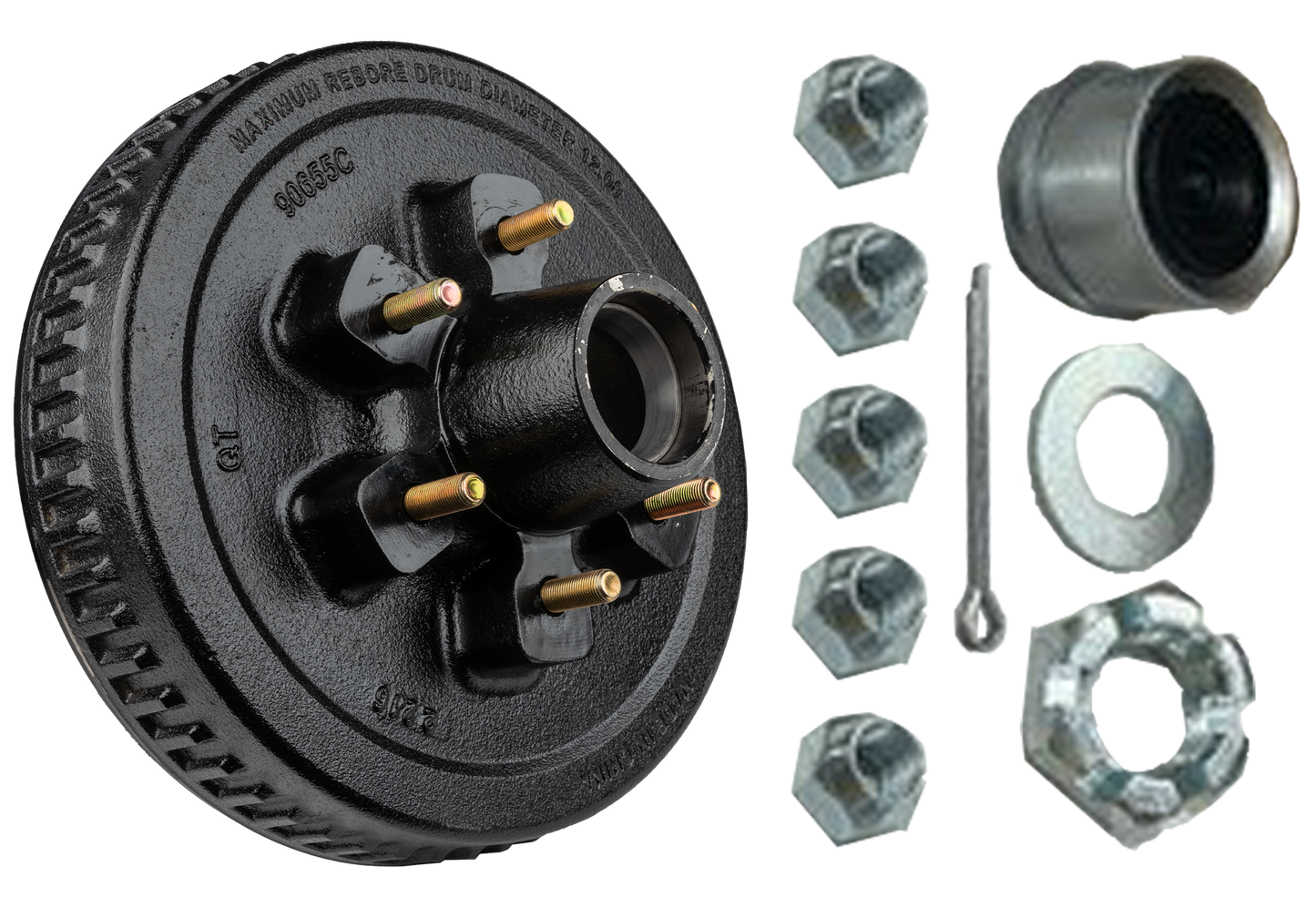 Loaded Hub & Drum Assembly – 6,000 lb Capacity, 6 on 5.5" Bolt Pattern, 1/2"-20 Studs, Fits 12" Brakes (Ferro Distribution) F02009