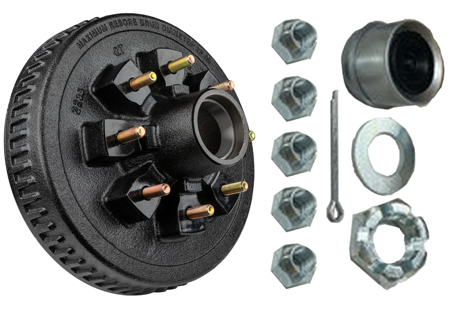Loaded Hub & Drum Assembly – 7,000 lb Capacity, 8 on 6.5" Bolt Pattern, 1/2"-20 Studs, Fits 12" Brakes (Ferro Distribution) F02010