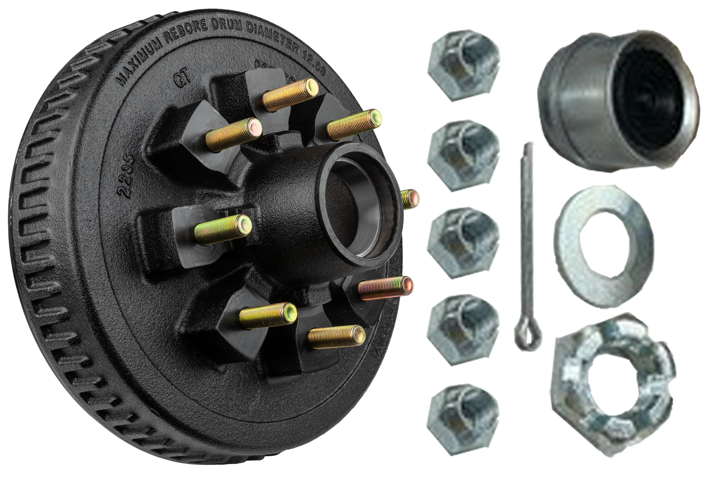 Loaded Hub & Drum Assembly – 7,000 lb Capacity, 8 on 6.5" Bolt Pattern, 9/16"-18 Studs, Fits 12" Brakes (Ferro Distribution) F02011