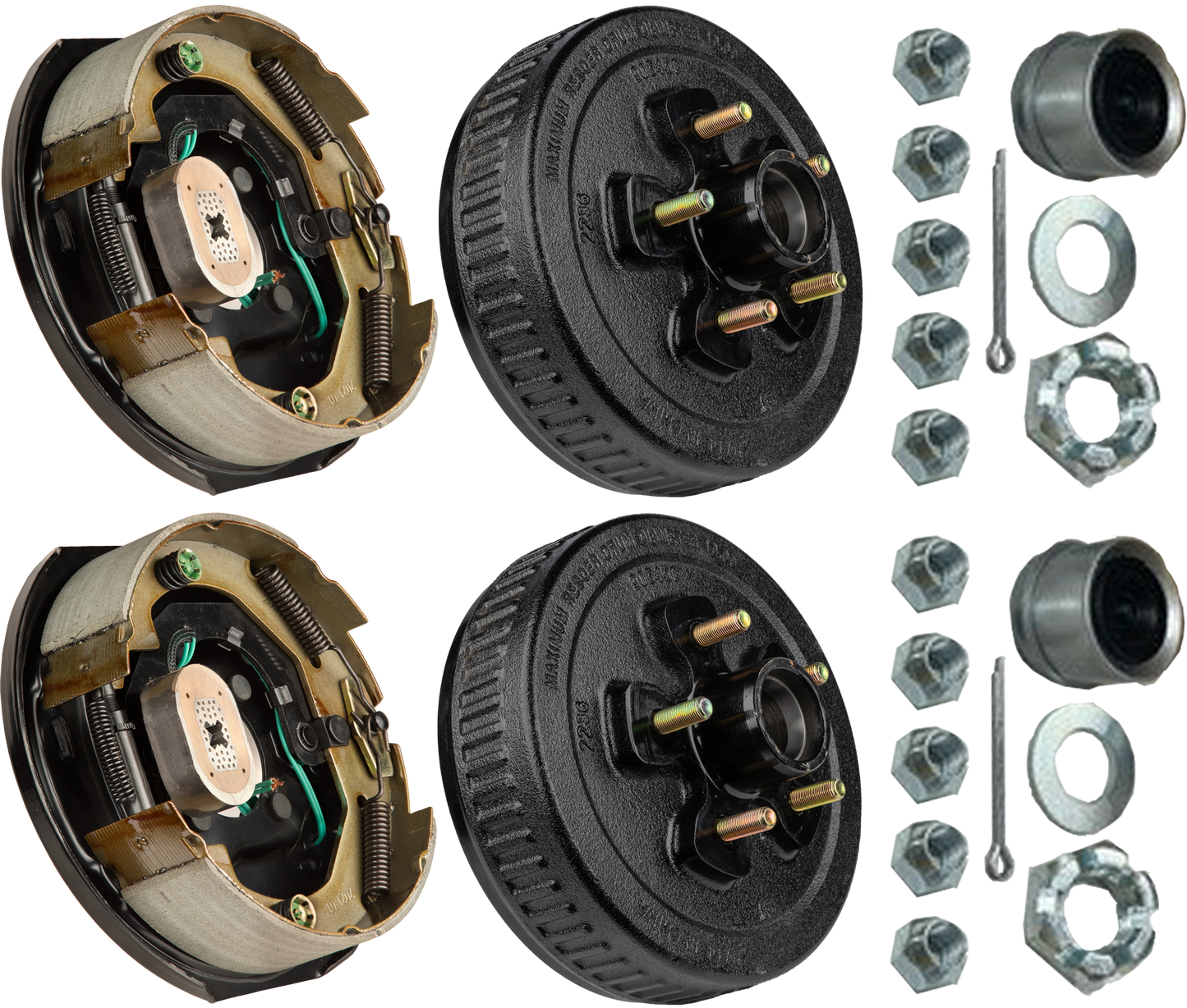 Trailer Brake & Hub Kit – Two 10" x 2.25" Manual‑Adjusting Brakes + Two 10" Loaded Hubs, 3,500 lb Axles (Ferro Distribution) F02044