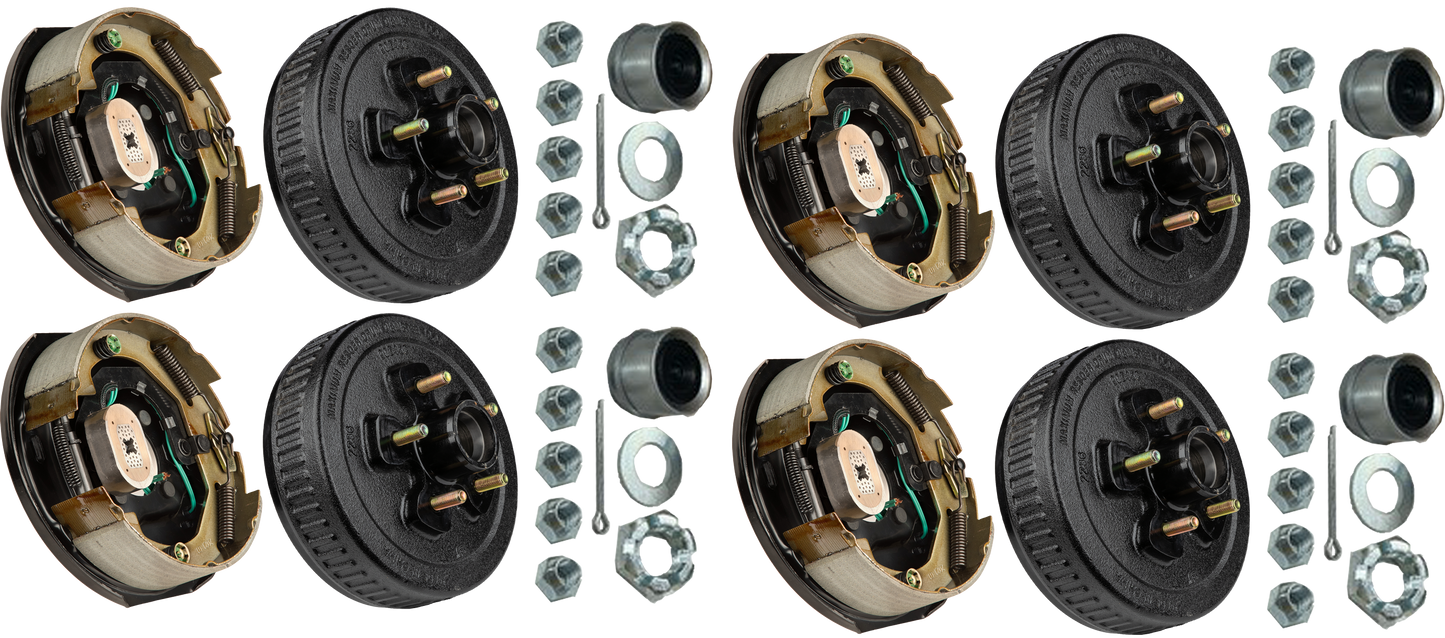 Trailer Brake & Hub Kit – Four 10" x 2.25" Manual‑Adjusting Brakes + Four 10" Loaded Hubs, 3,500 lb Axles (Ferro Distribution) F02045