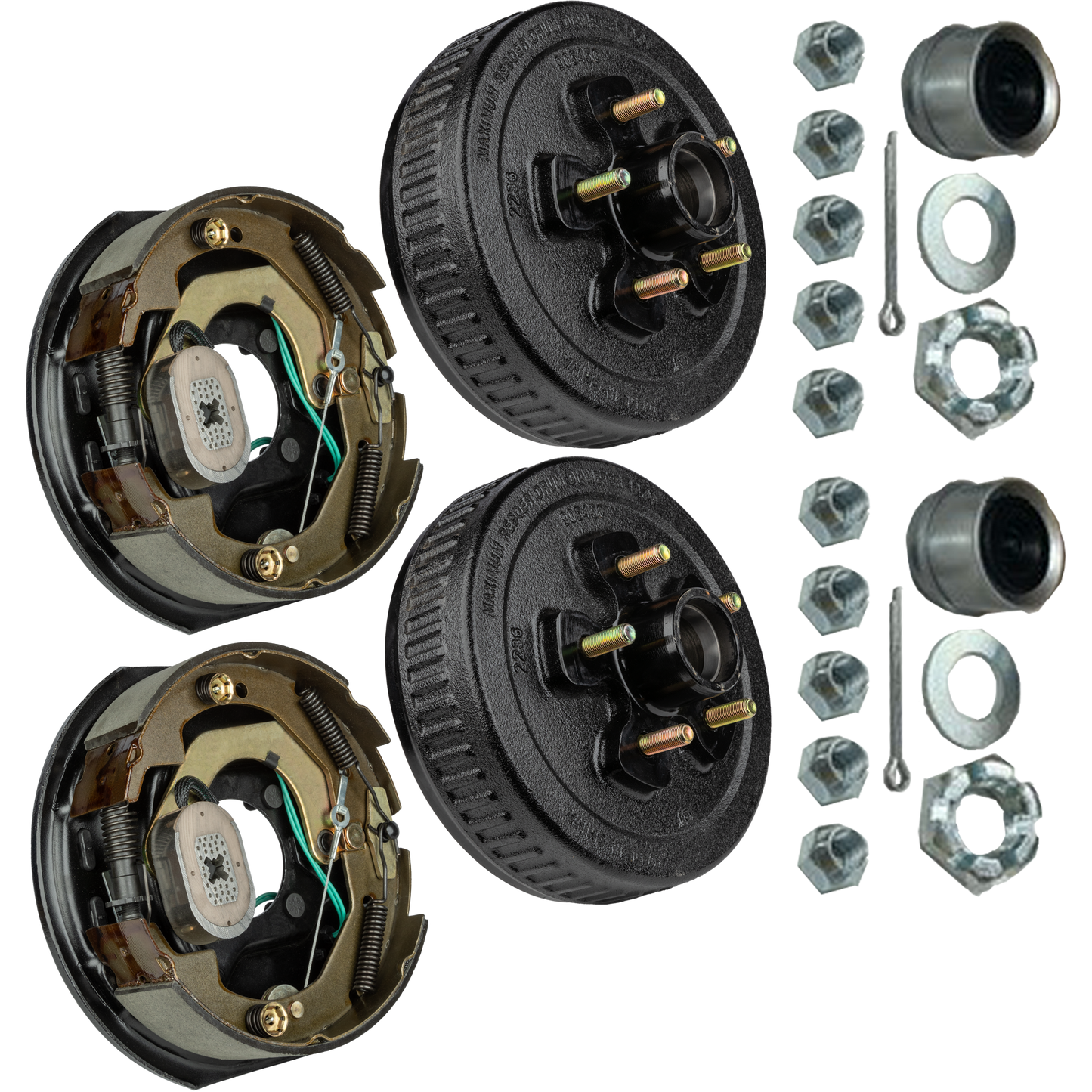 Trailer Brake & Hub Kit – Two 10" x 2.25" Self‑Adjusting Electric Brakes + Two 10" Loaded Hubs, 3,500 lb Axles (Ferro Distribution) F02048