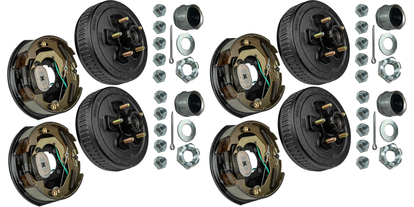 Trailer Brake & Hub Kit – Four 10" x 2.25" Self‑Adjusting Electric Brakes + Four 10" Loaded Hubs, 3,500 lb Axles (Ferro Distribution) F02049