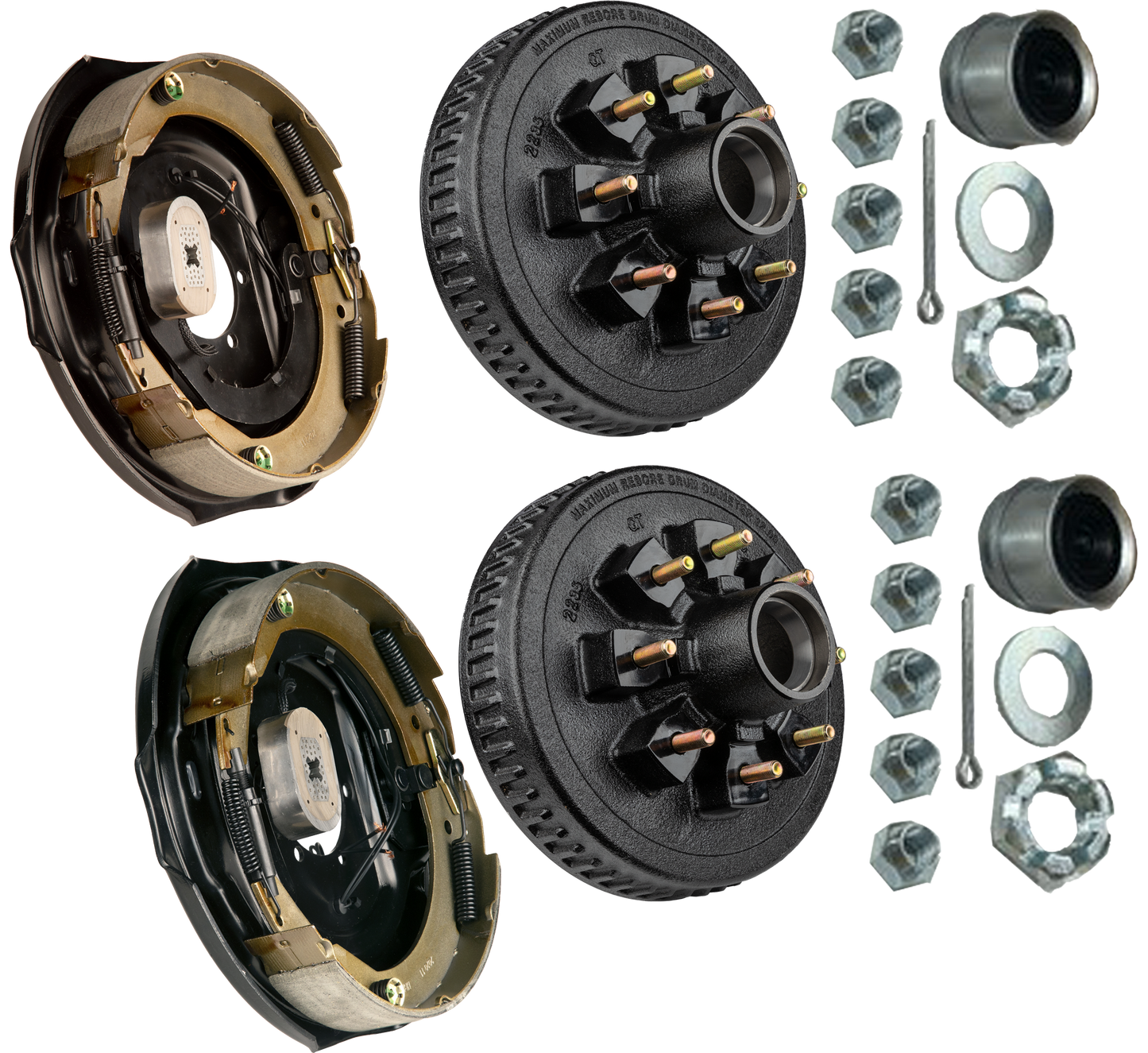 Trailer Brake & Hub Kit – Two 12" x 2" Manual‑Adjusting Electric Brakes + Two 12" Loaded Hubs, 7,000 lb Axles (Ferro Distribution) F02052