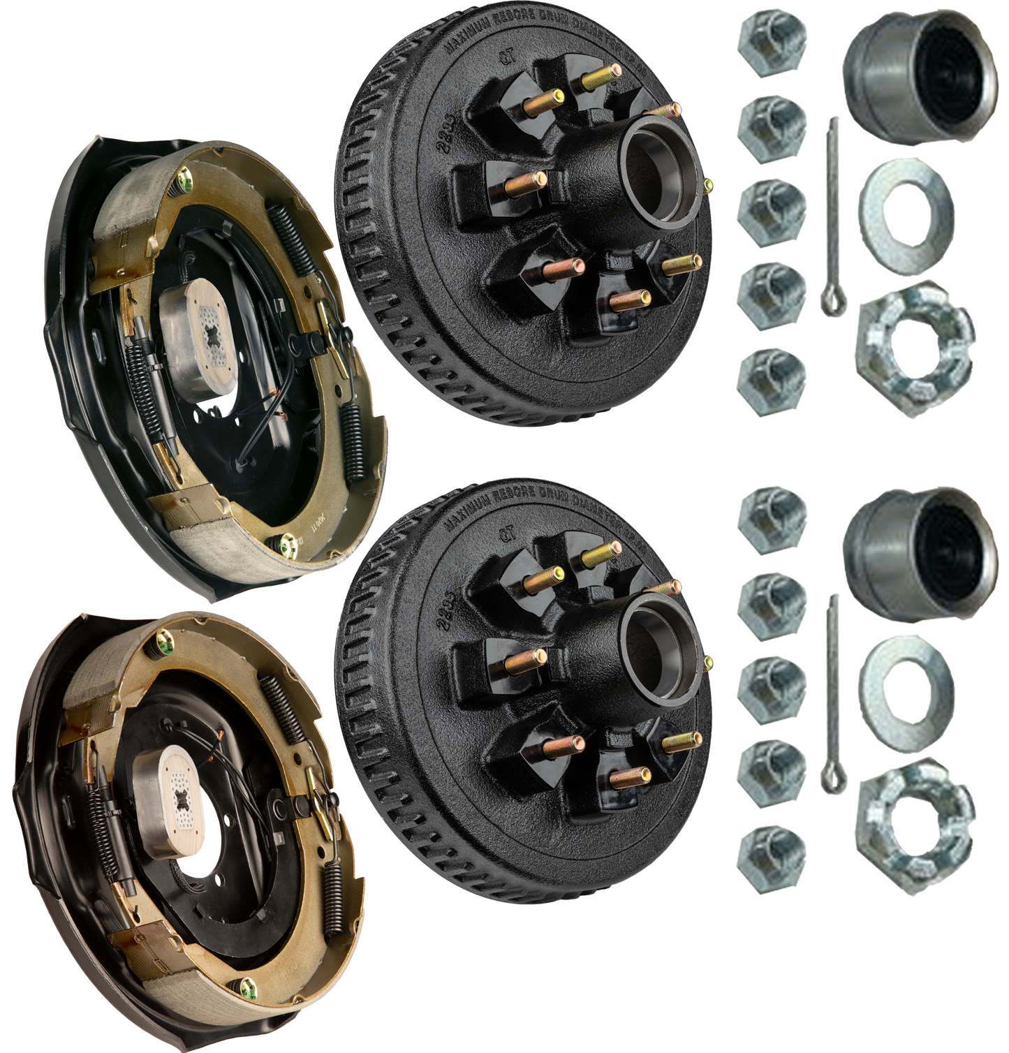 Trailer Brake & Hub Kit – Two 12" x 2" Self‑Adjusting Electric Brakes + Two 12" Loaded Hubs, 7,000 lb Axles (Ferro Distribution) F02056