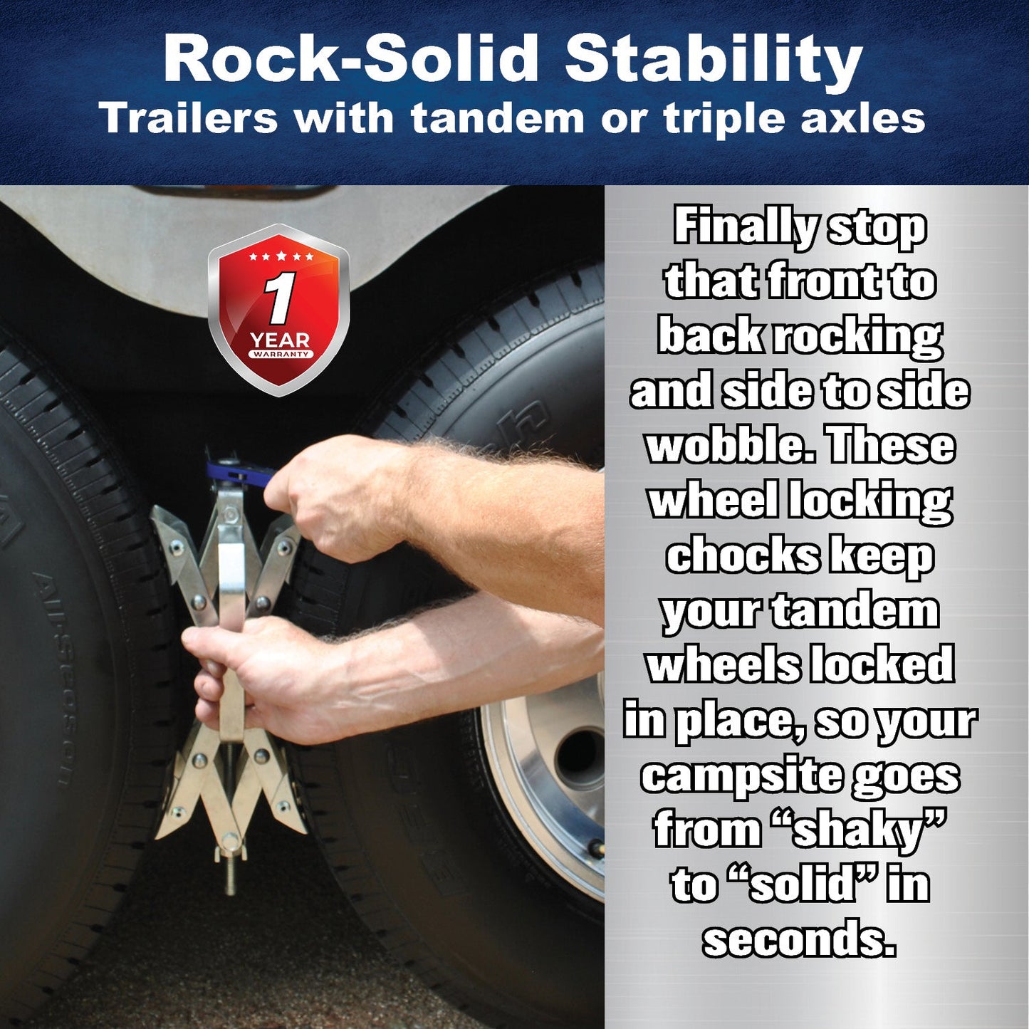 Wheel Chock Tire Lock Set – Extra Large Size, 1‑Pack for Trailers & RVs (Ferro Distribution) F04006