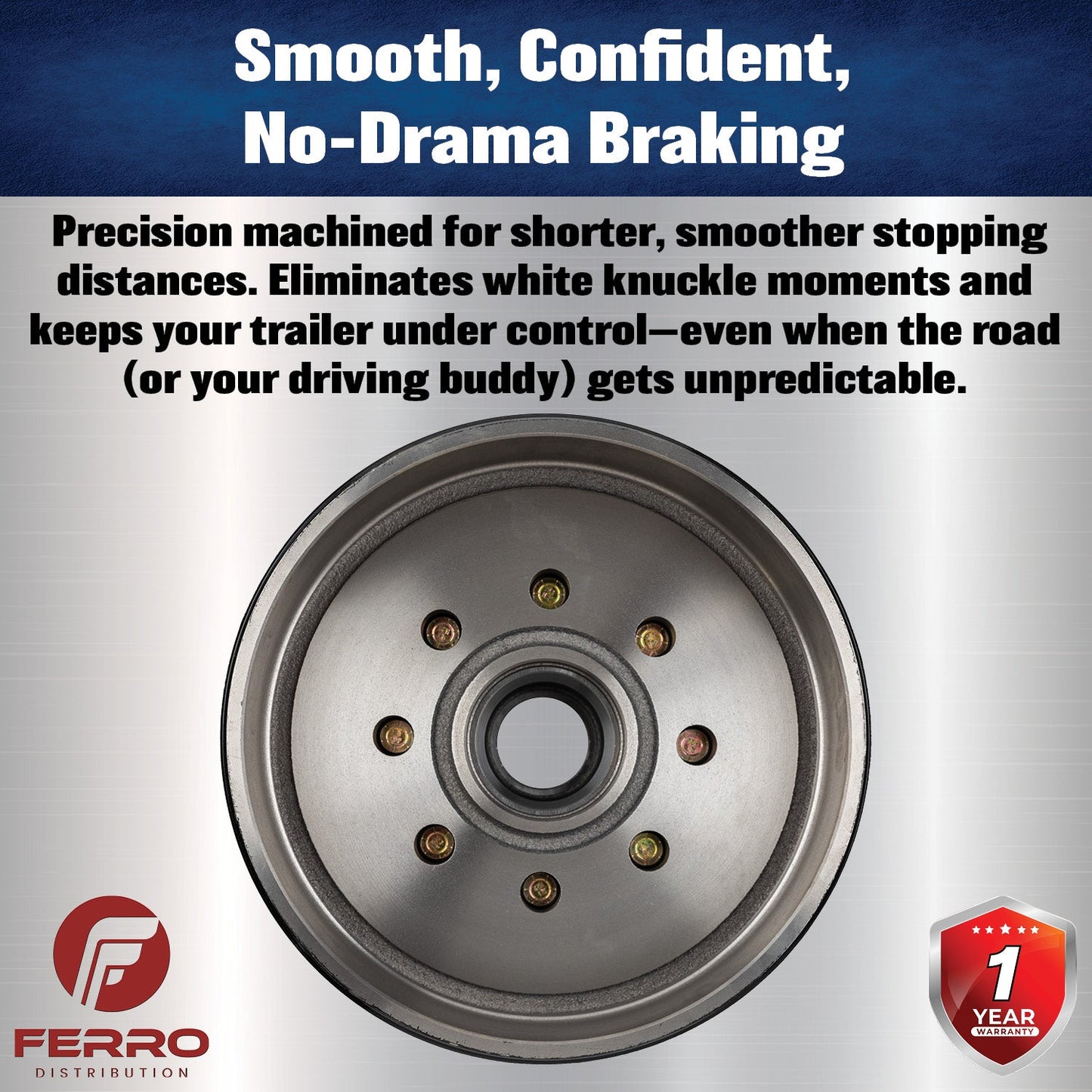 Hub/Drum Assembly (7000 lb capacity, 8" X 6.5", 1/2"-20, for 12" Brakes) (F02003) Ferro Distribution