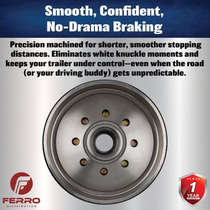 Hub/Drum Assembly (7000 lb capacity, 8" X 6.5", 1/2"-20, for 12" Brakes) (F02003) Ferro Distribution