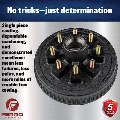 Hub/Drum Assembly (7000 lb capacity, 8" X 6.5", 9/16"-18, for 12" Brakes) (F02004) Ferro Distribution