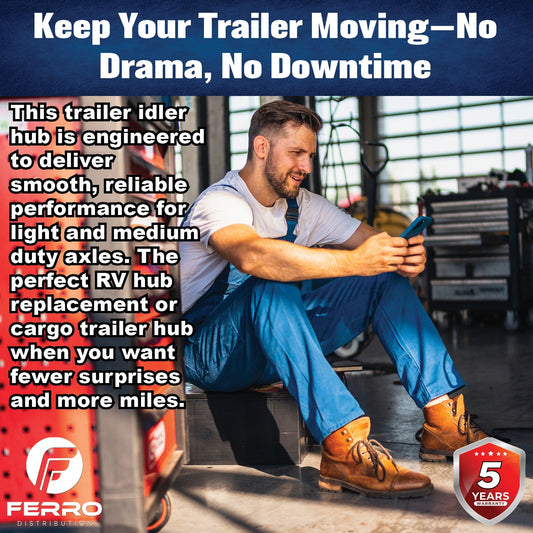 Trailer Idler Hub – 3,500 lb Capacity, 5 on 4.5" Bolt Pattern, 1/2"-20 Studs (Ferro Distribution) F02007