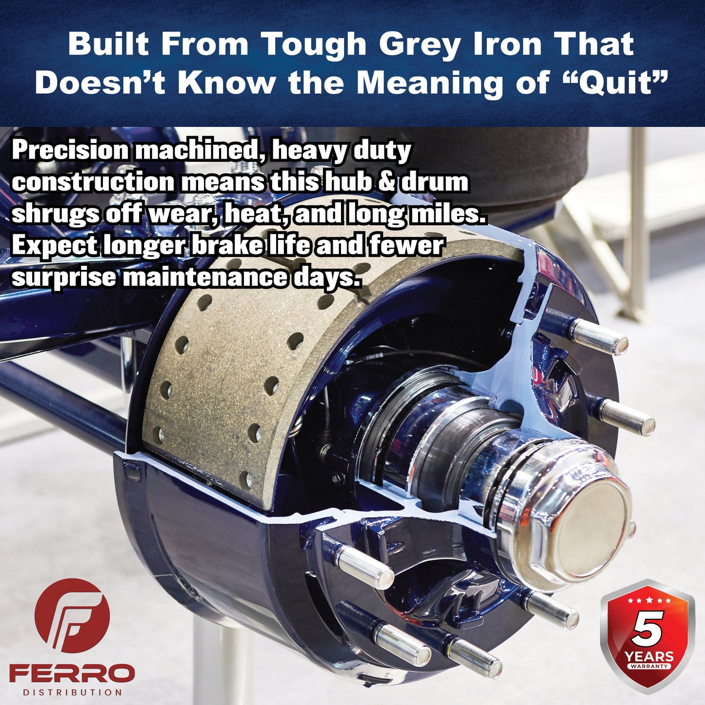 Loaded Hub & Drum Assembly – 7,000 lb Capacity, 8 on 6.5" Bolt Pattern, 9/16"-18 Studs, Fits 12" Brakes (Ferro Distribution) F02011