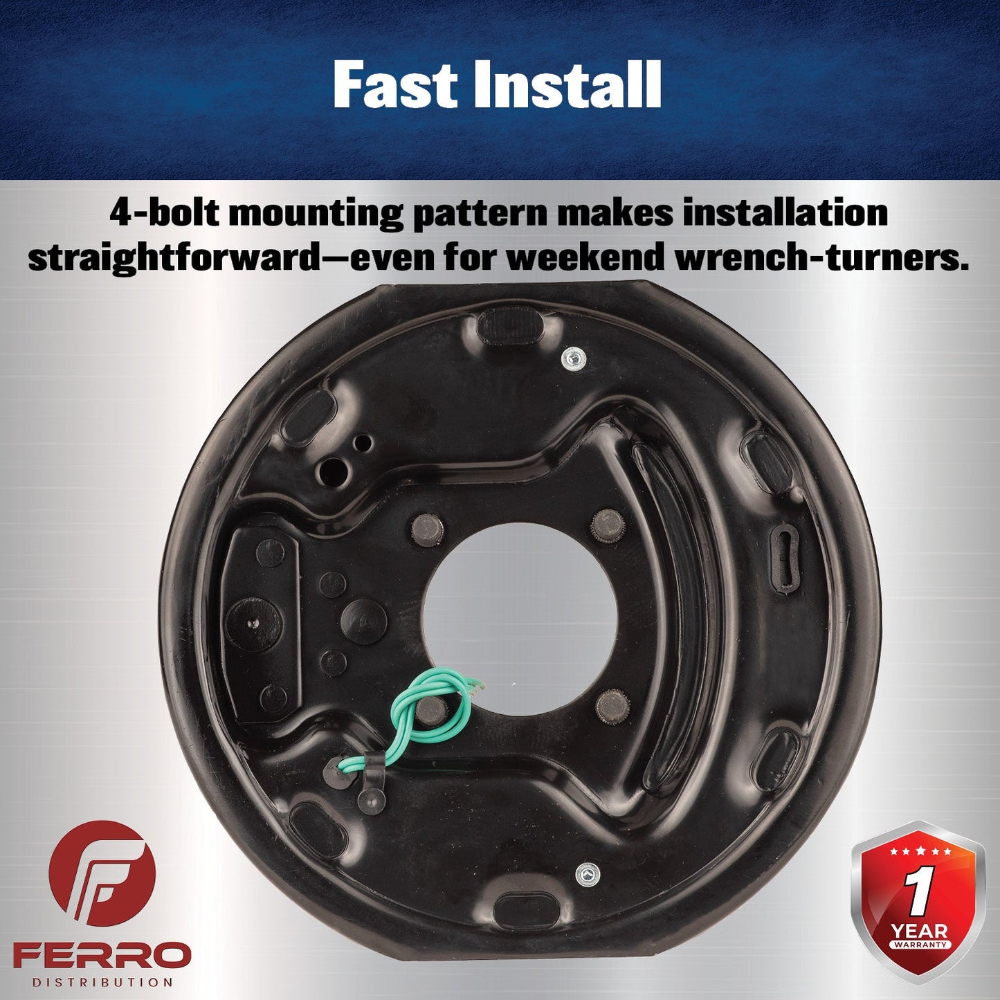 10" x 2.25" Electric Trailer Brake Assembly – Manual Adjust, 3,500 lb, Left‑Hand, Boxed (Ferro Distribution) F02018