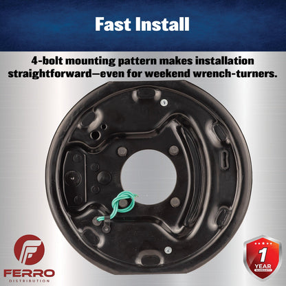 10" x 2.25" Electric Trailer Brake Assembly – Manual Adjust, 3,500 lb, Left‑Hand, Boxed (Ferro Distribution) F02018