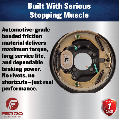 10" x 2.25" Electric Trailer Brake Assembly – Manual Adjust, 3,500 lb, Left‑Hand, Boxed (Ferro Distribution) F02018