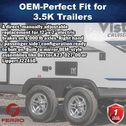 10" x 2.25" Electric Trailer Brake Assembly – Manual Adjust, 3,500 lb, Right‑Hand, Boxed (Ferro Distribution) F02019