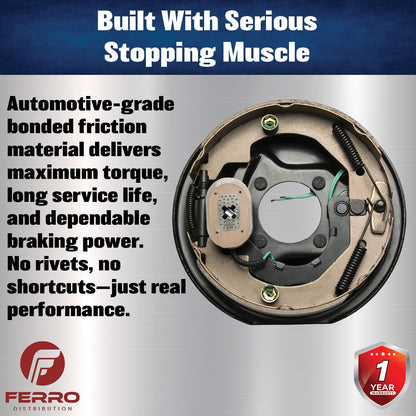 10" x 2.25" Electric Trailer Brake Assembly – Manual Adjust, 3,500 lb, Right‑Hand, Boxed (Ferro Distribution) F02019