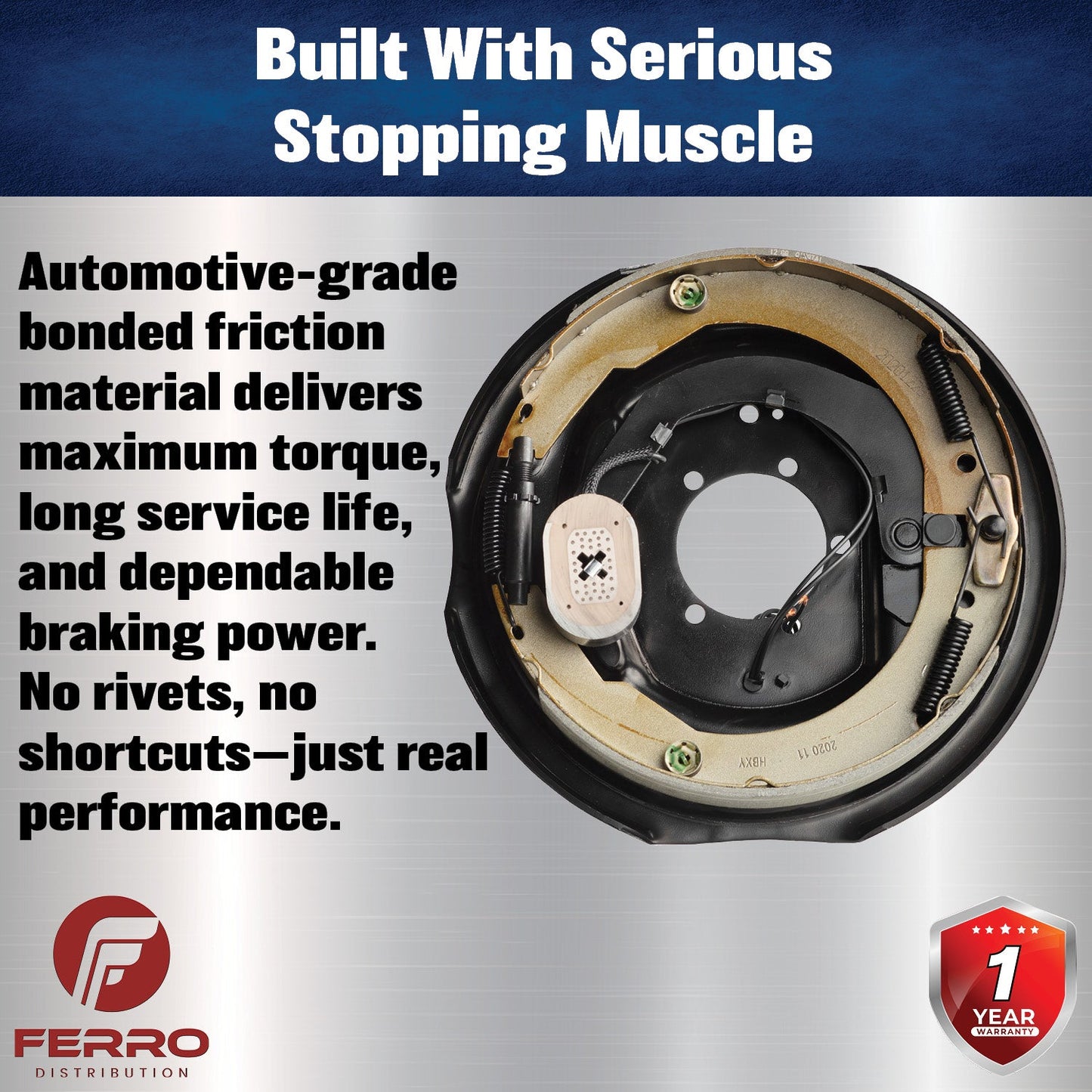 12" x 2" Electric Trailer Brake Assembly – Manual Adjust, 6,000 lb, Left‑Hand, Boxed (Ferro Distribution) F02020