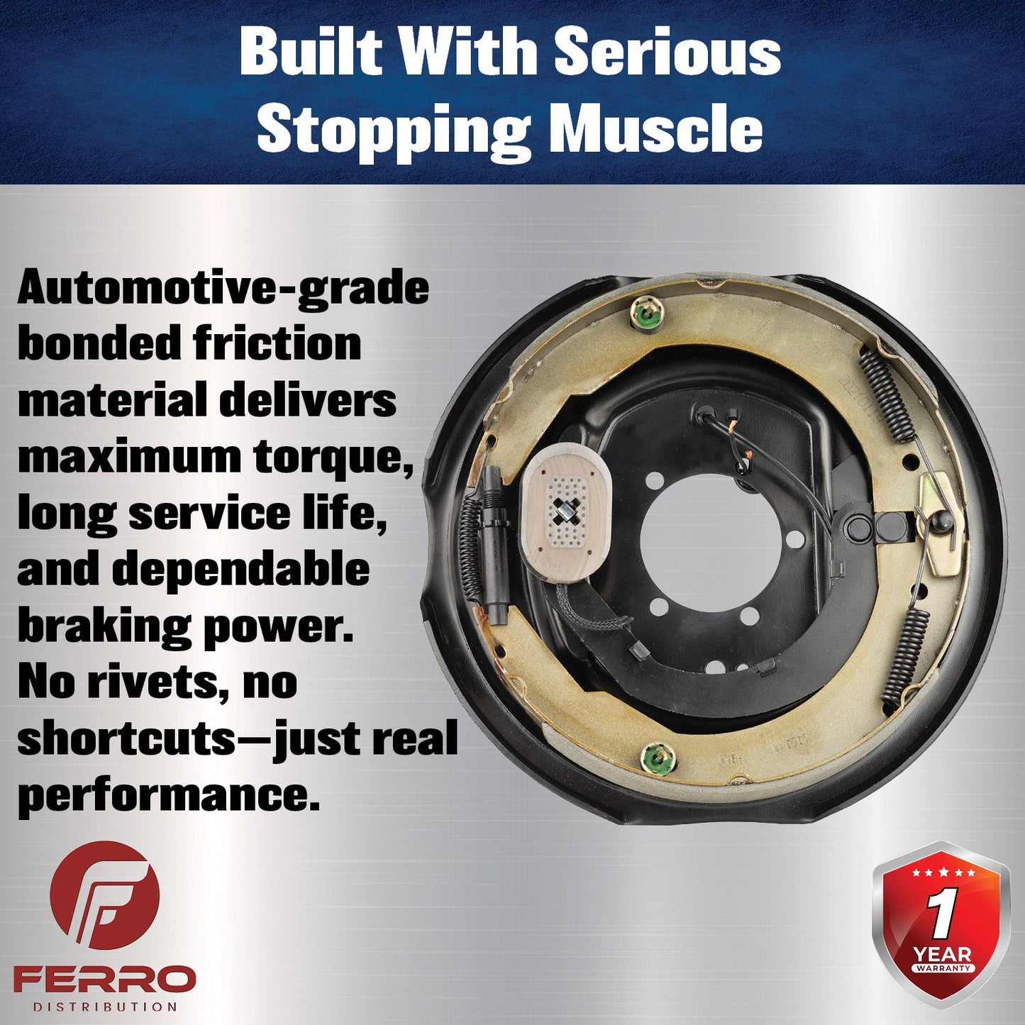 12" x 2" Electric Trailer Brake Assembly – Manual Adjust, 6,000 lb, Right‑Hand, Boxed (Ferro Distribution) F02021