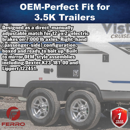 12" x 2" Electric Trailer Brake Assembly – Manual Adjust, 7,000 lb, Right‑Hand, Boxed (Ferro Distribution) F02023