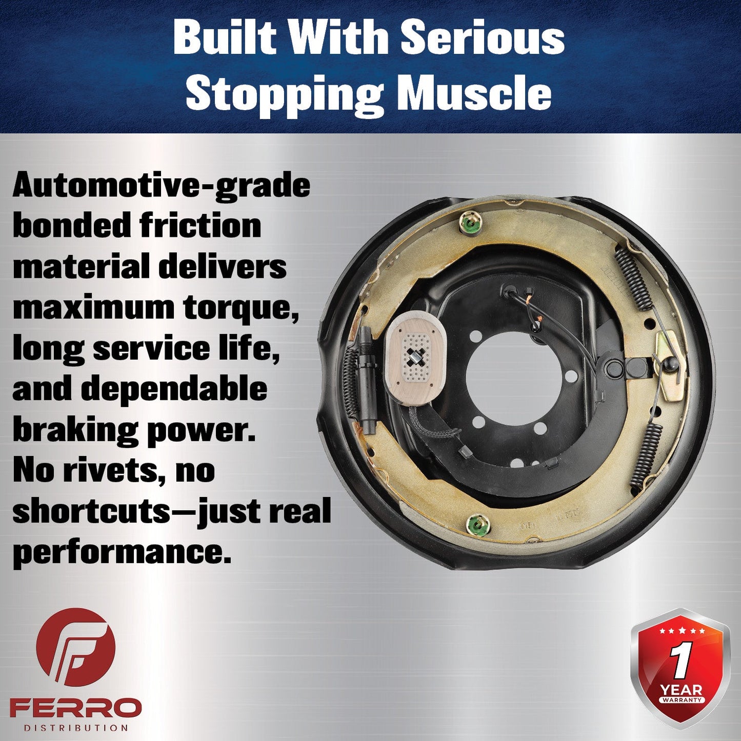 12" x 2" Electric Trailer Brake Assembly – Manual Adjust, 7,000 lb, Right‑Hand, Boxed (Ferro Distribution) F02023