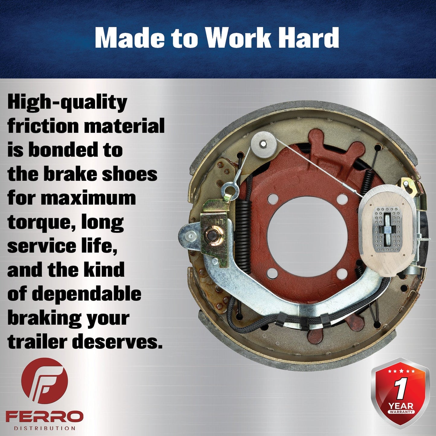 12‑1/4" x 3‑3/8" Self‑Adjusting Electric Trailer Brake Assembly – 8,000 lb, Left‑Hand (Ferro Distribution) F02028