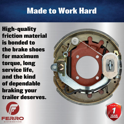 12‑1/4" x 3‑3/8" Self‑Adjusting Electric Trailer Brake Assembly – 8,000 lb, Left‑Hand (Ferro Distribution) F02028