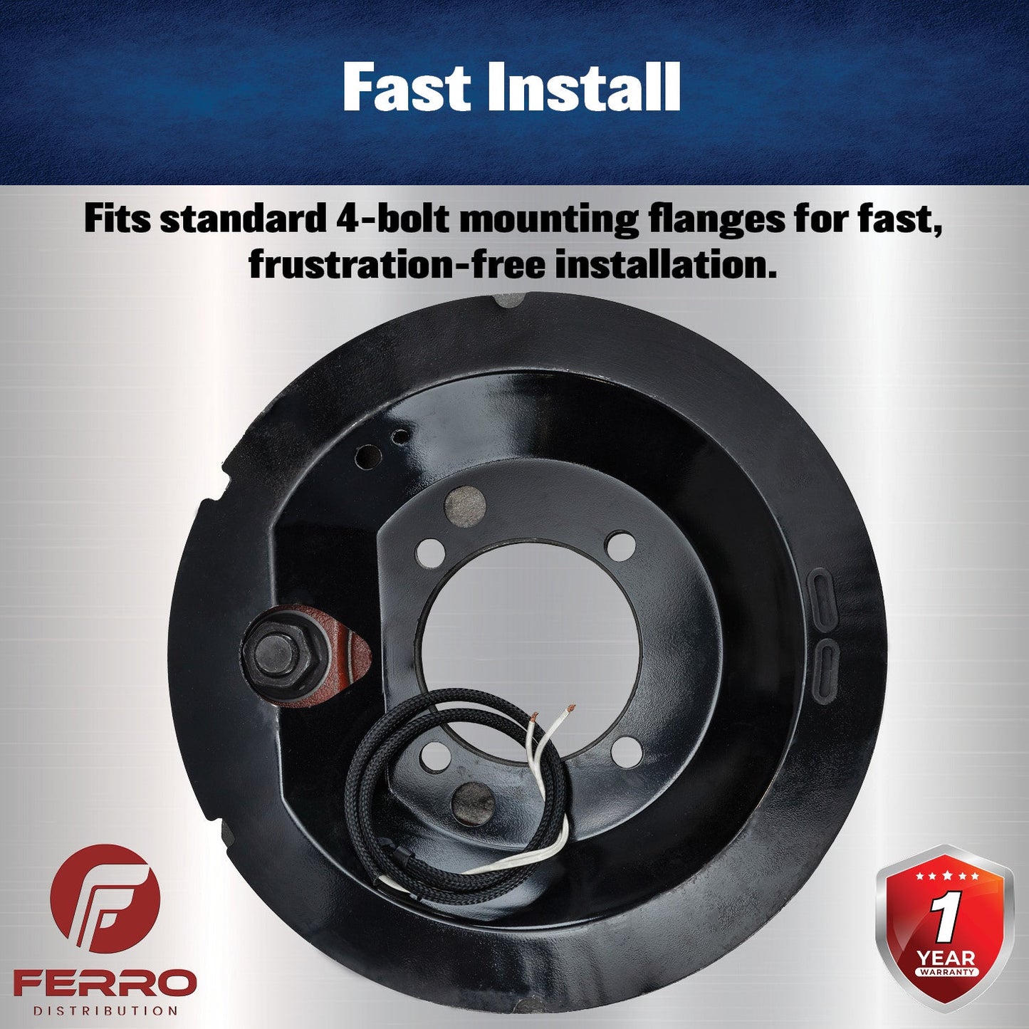 12‑1/4" x 3‑3/8" Self‑Adjusting Electric Trailer Brake Assembly – 8,000 lb, Left‑Hand (Ferro Distribution) F02028