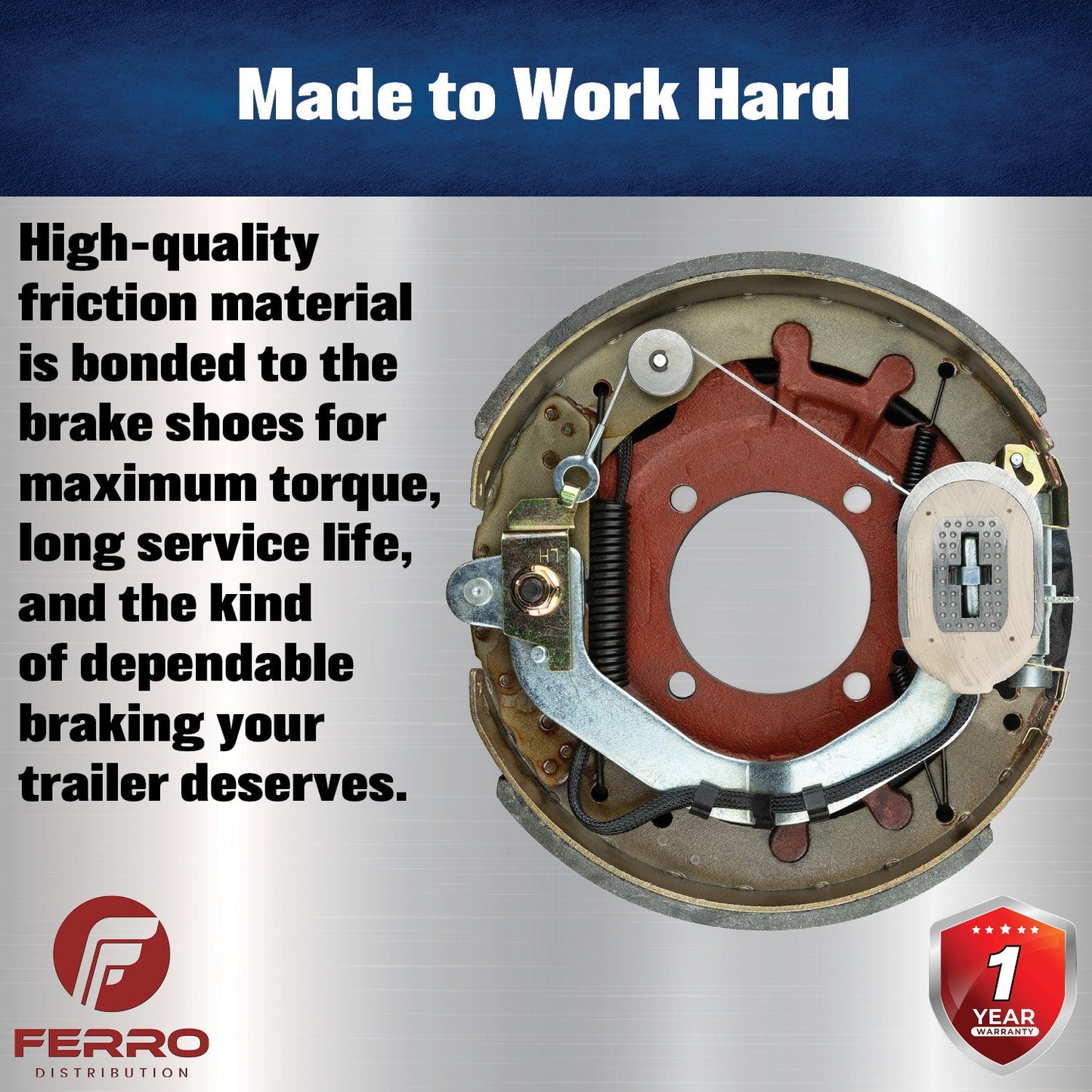 12‑1/4" x 3‑3/8" Self‑Adjusting Electric Trailer Brake Assembly – 8,000 lb, Right‑Hand (Ferro Distribution) F02029