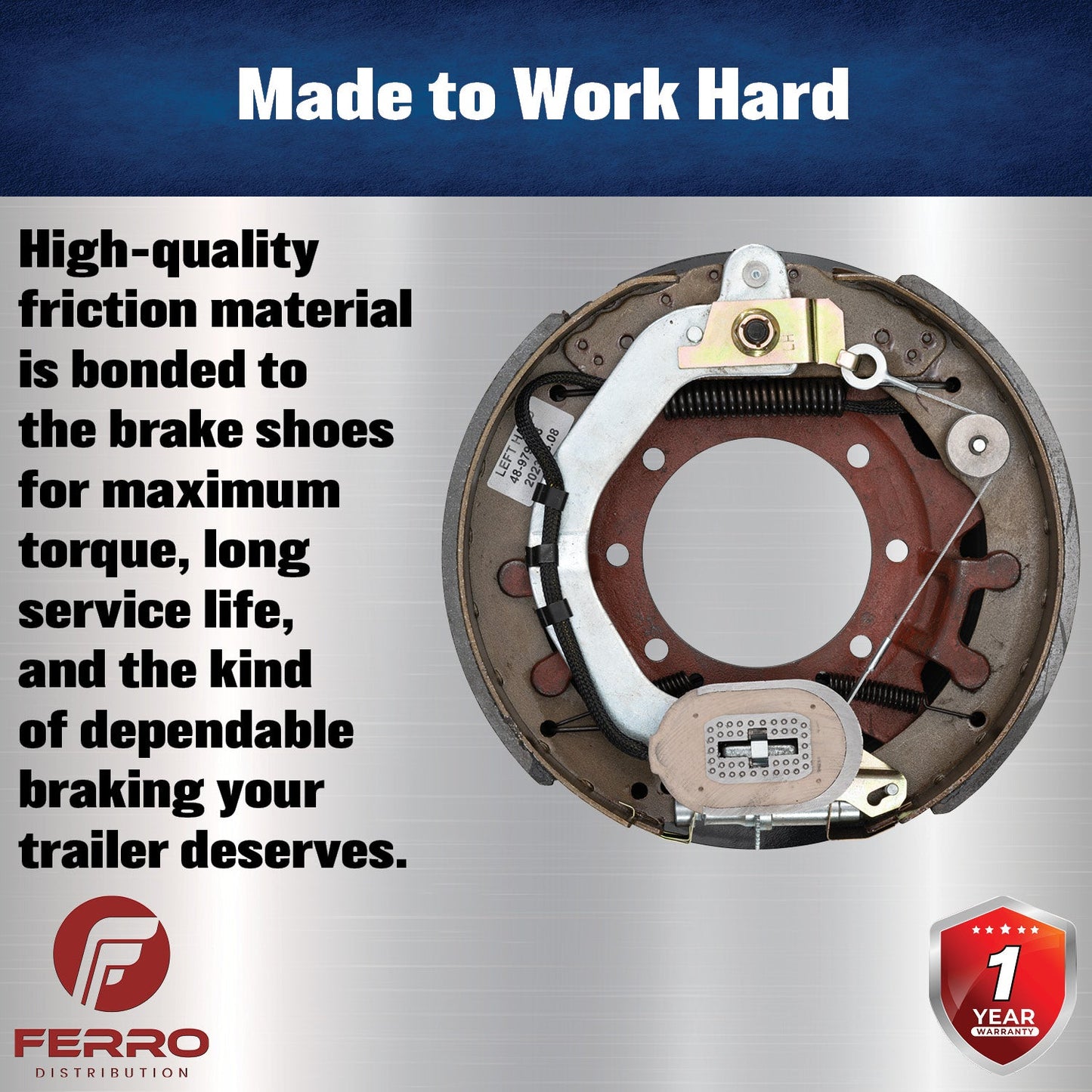 12‑1/4" x 3‑3/8" Self‑Adjusting Electric Trailer Brake Assembly – 10,000 lb, Right‑Hand (Ferro Distribution) F02031