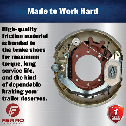 12‑1/4" x 4" Self‑Adjusting Electric Trailer Brake Assembly – 10,000 lb, Right‑Hand (Ferro Distribution) F02033