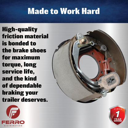 12‑1/4" x 5" Self‑Adjusting Electric Trailer Brake Assembly – 12,000 lb, Left‑Hand (Ferro Distribution) F02034