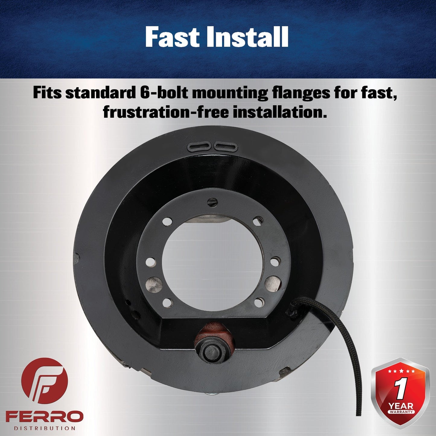 12‑1/4" x 5" Self‑Adjusting Electric Trailer Brake Assembly – 12,000 lb, Right‑Hand (Ferro Distribution) F02035
