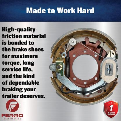 12‑1/4" x 5" Self‑Adjusting Electric Trailer Brake Assembly – 15,000 lb, Left‑Hand (Ferro Distribution) F02036