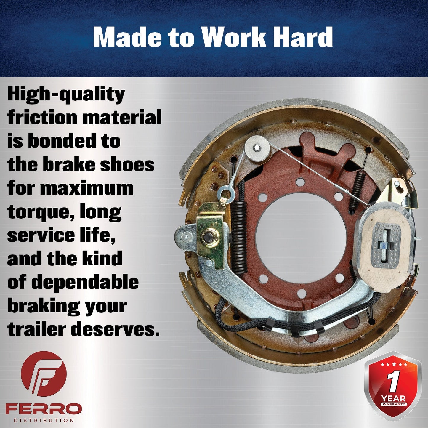 12‑1/4" x 5" Self‑Adjusting Electric Trailer Brake Assembly – 15,000 lb, Right‑Hand (Ferro Distribution) F02037