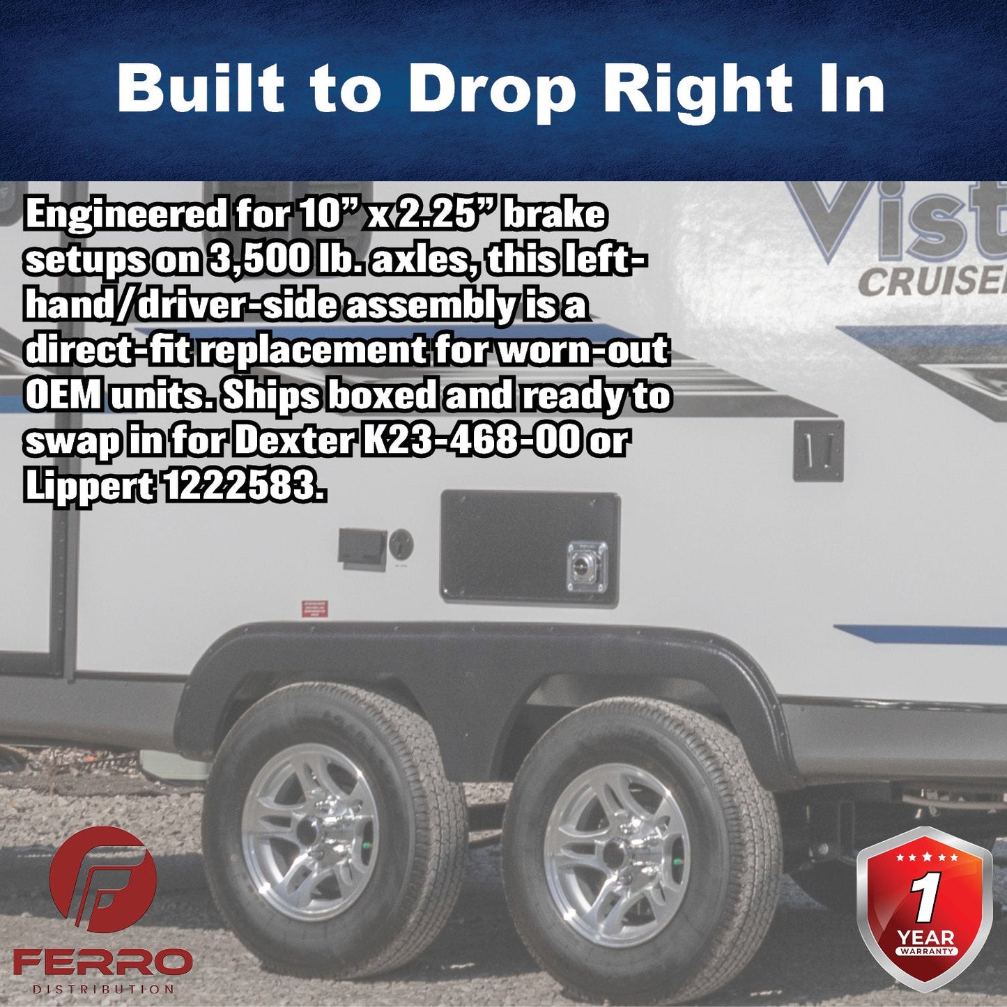 10" x 2.25" Self‑Adjusting Electric Trailer Brake Assembly – 3,500 lb, Left‑Hand, Boxed (Ferro Distribution) F02038