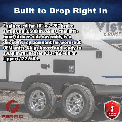 10" x 2.25" Self‑Adjusting Electric Trailer Brake Assembly – 3,500 lb, Left‑Hand, Boxed (Ferro Distribution) F02038