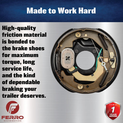 10" x 2.25" Self‑Adjusting Electric Trailer Brake Assembly – 3,500 lb, Left‑Hand, Boxed (Ferro Distribution) F02038