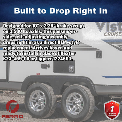 10" x 2.25" Self‑Adjusting Electric Trailer Brake Assembly – 3,500 lb, Right‑Hand, Boxed (Ferro Distribution) F02039