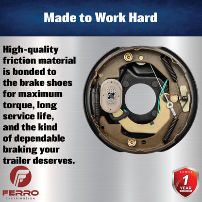 10" x 2.25" Self‑Adjusting Electric Trailer Brake Assembly – 3,500 lb, Right‑Hand, Boxed (Ferro Distribution) F02039