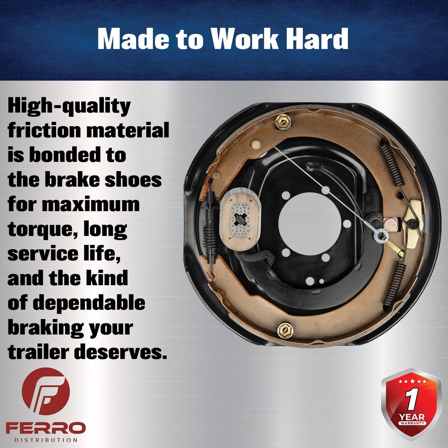 12" x 2" Self‑Adjusting Electric Trailer Brake Assembly – 7,000 lb, Right‑Hand, Boxed (Ferro Distribution) F02041