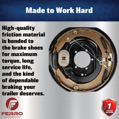 12" x 2" Self‑Adjusting Electric Trailer Brake Assembly – 7,000 lb, Right‑Hand, Boxed (Ferro Distribution) F02041