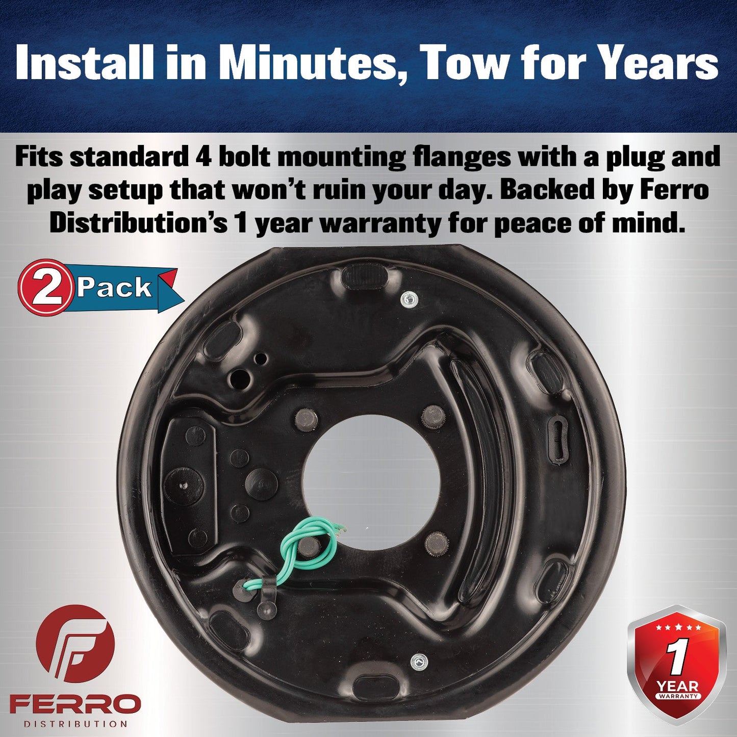 Trailer Brake Kit – Two 10" x 2.25" Manual‑Adjusting Electric Brakes, 3,500 lb Axles (Ferro Distribution) F02042