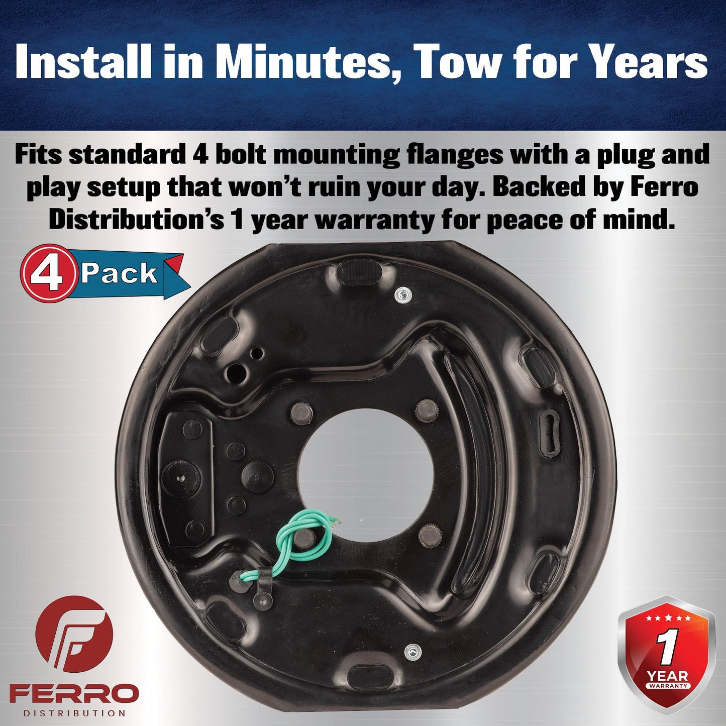 Trailer Brake Kit – Four 10" x 2.25" Manual‑Adjusting Electric Brakes, 3,500 lb Axles (Ferro Distribution) F02043