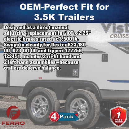 Trailer Brake Kit – Four 10" x 2.25" Manual‑Adjusting Electric Brakes, 3,500 lb Axles (Ferro Distribution) F02043