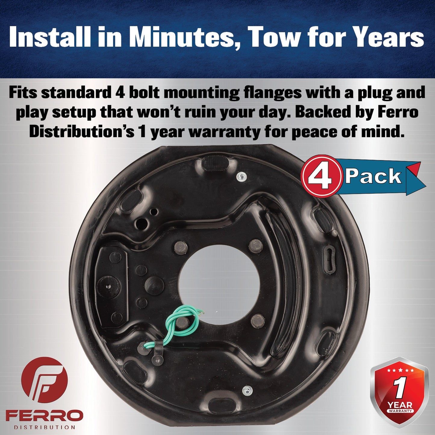 Trailer Brake Kit – Four 10" x 2.25" Self‑Adjusting Electric Brakes, 3,500 lb Axles (Ferro Distribution) F02047