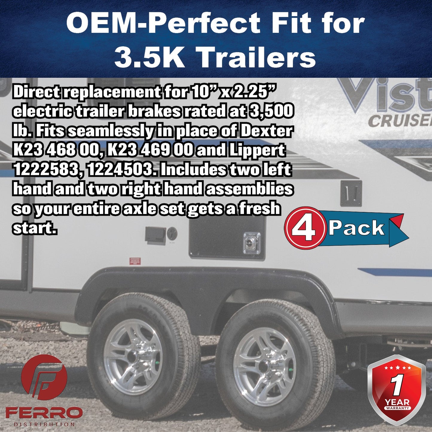 Trailer Brake Kit – Four 10" x 2.25" Self‑Adjusting Electric Brakes, 3,500 lb Axles (Ferro Distribution) F02047