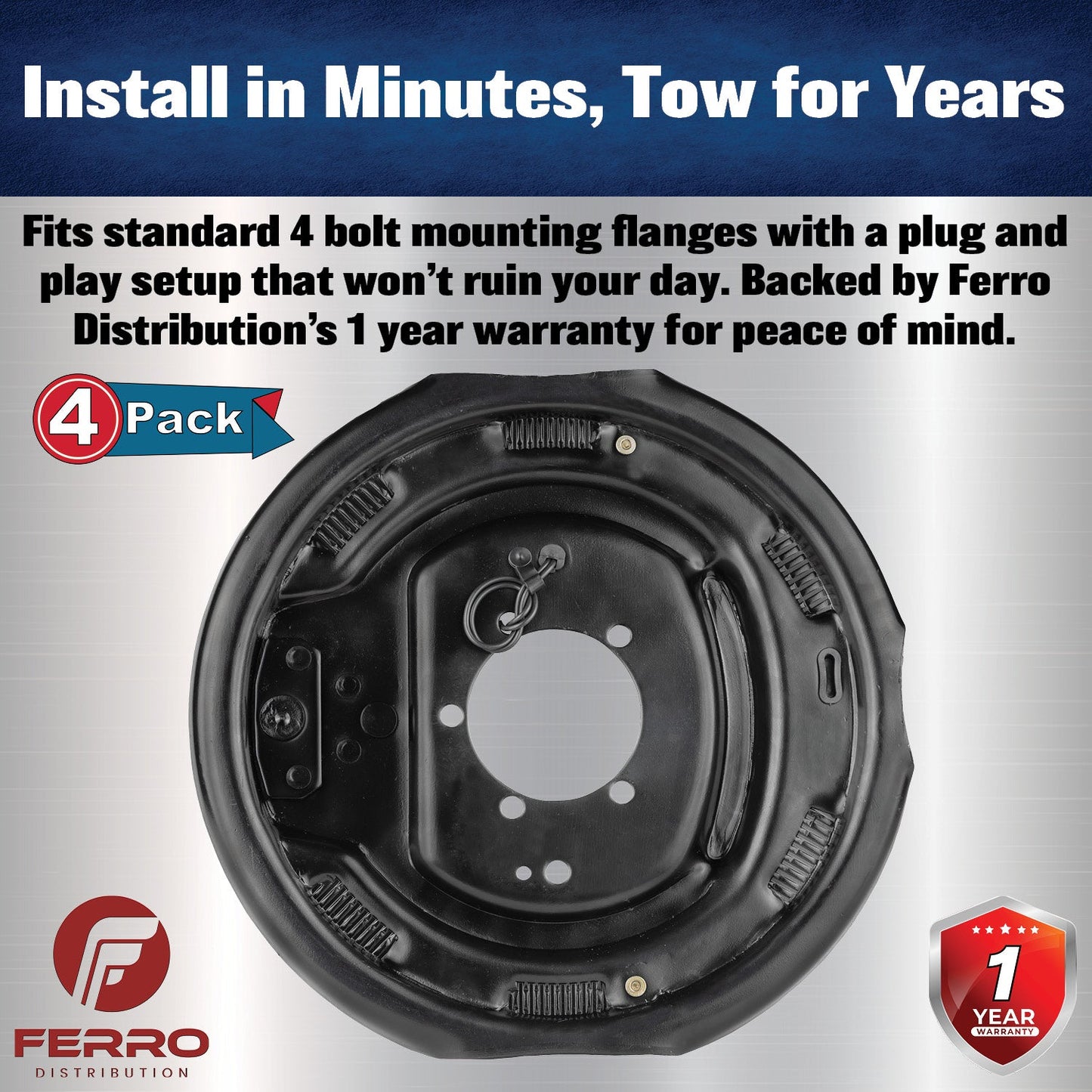 Trailer Brake Kit – Four 12" x 2" Manual‑Adjusting Electric Brakes, 7,000 lb Axles (Ferro Distribution) F02051