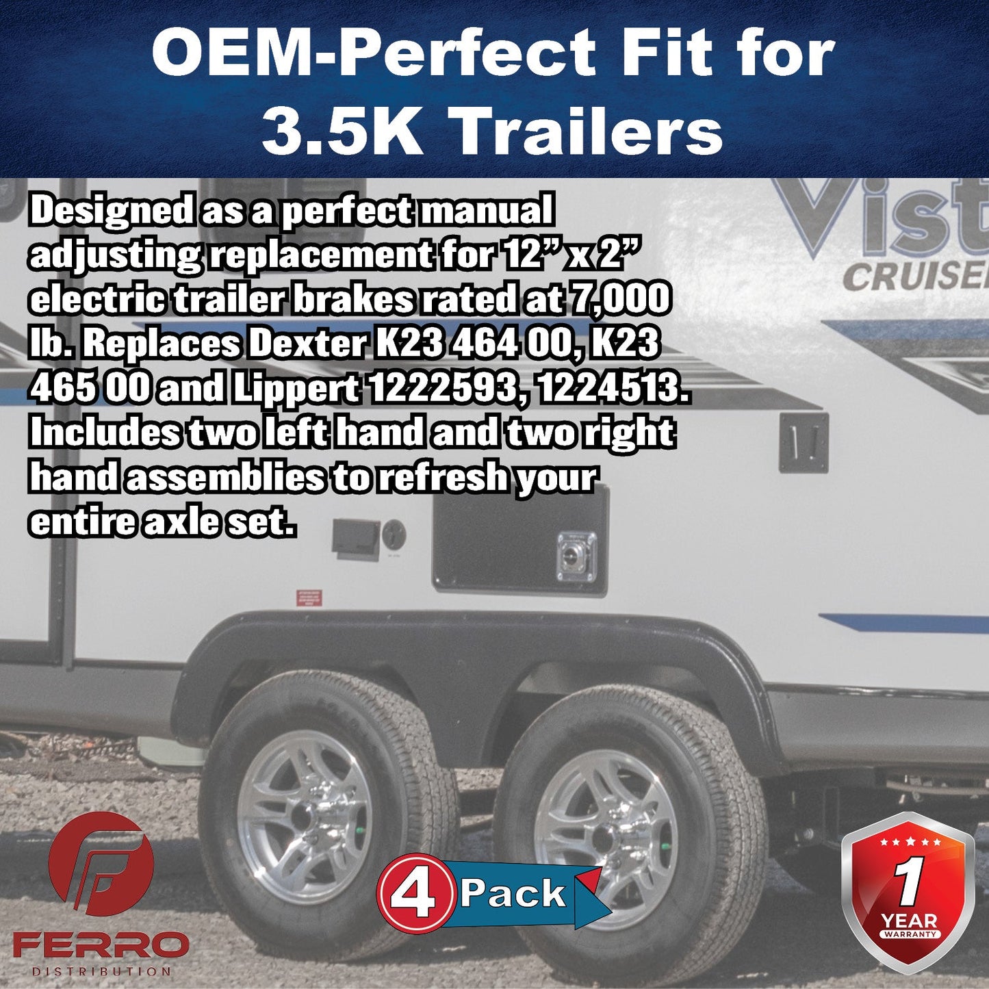 Trailer Brake Kit – Four 12" x 2" Manual‑Adjusting Electric Brakes, 7,000 lb Axles (Ferro Distribution) F02051