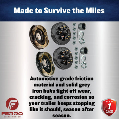 Trailer Brake & Hub Kit – Two 12" x 2" Manual‑Adjusting Electric Brakes + Two 12" Loaded Hubs, 7,000 lb Axles (Ferro Distribution) F02052